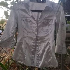 Silver satin button down with pockets